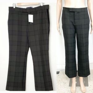 Zara Academia Kick Green Plaid Flat Front Straight Leg Cropped Trouser Pant M